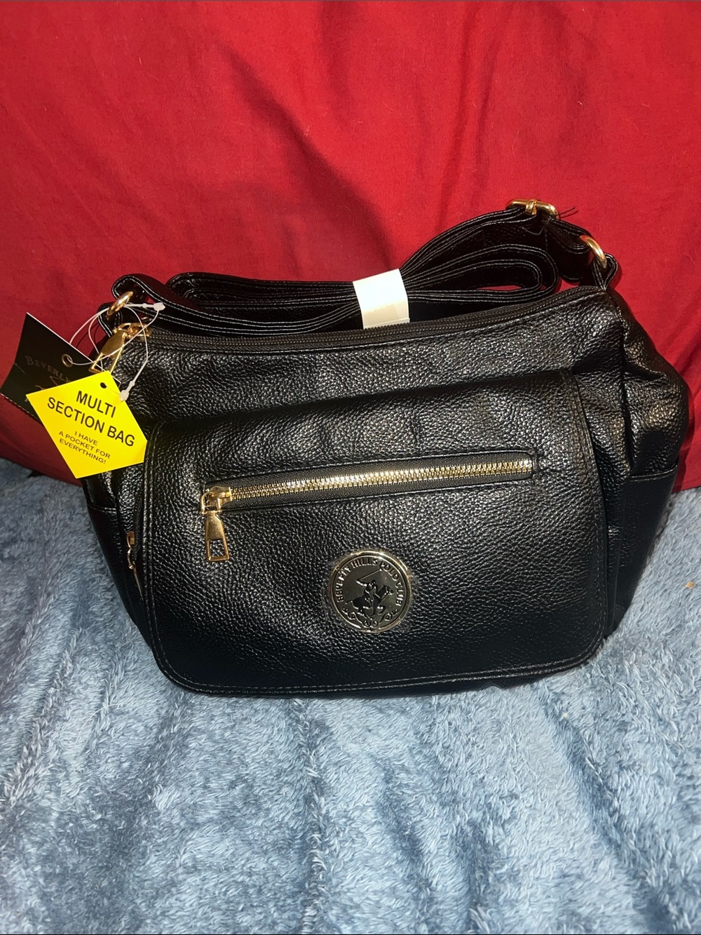 Beverly Hills Polo Club Black Crossbody Bag with Gold Hardware